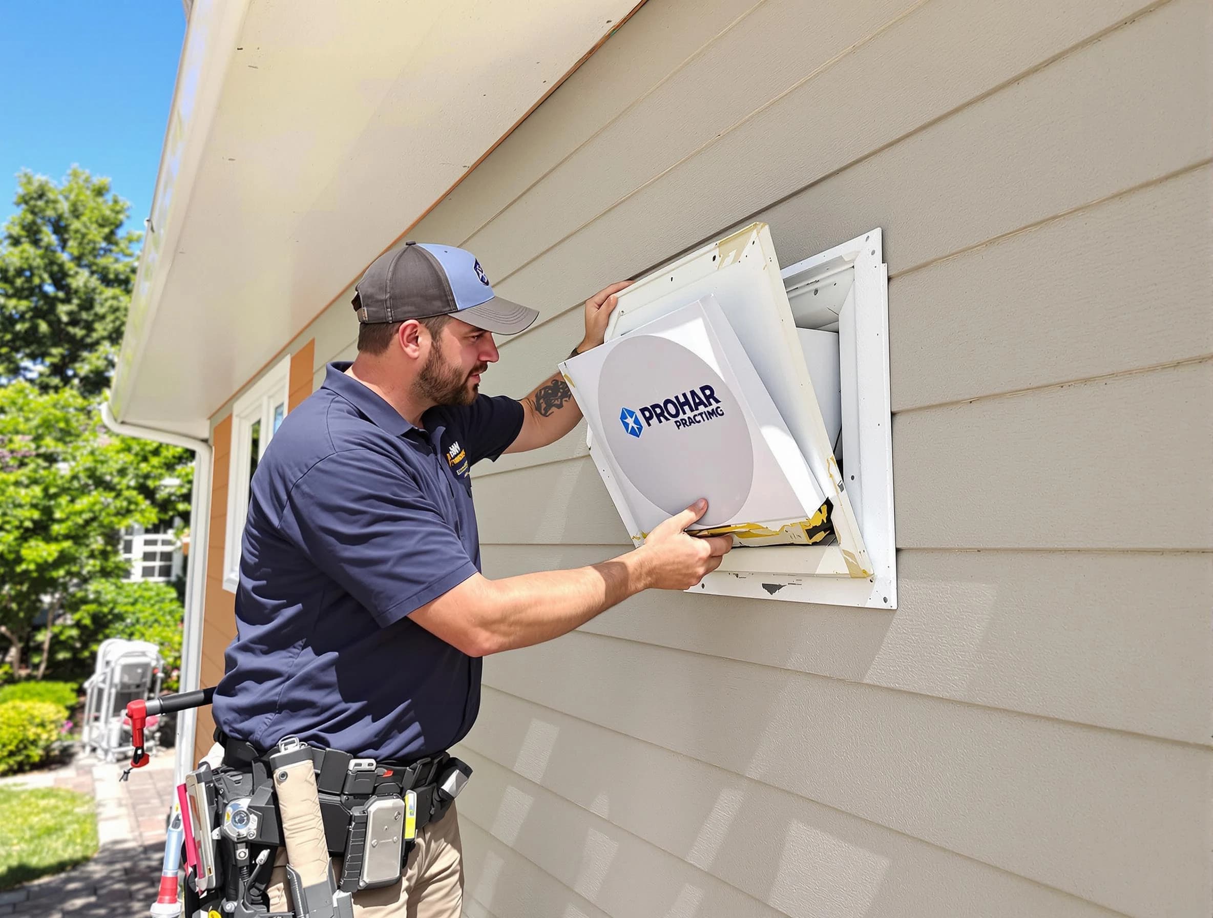Homewood Dryer Vent Cleaning technician installing a new protective dryer vent cover on a home in Homewood