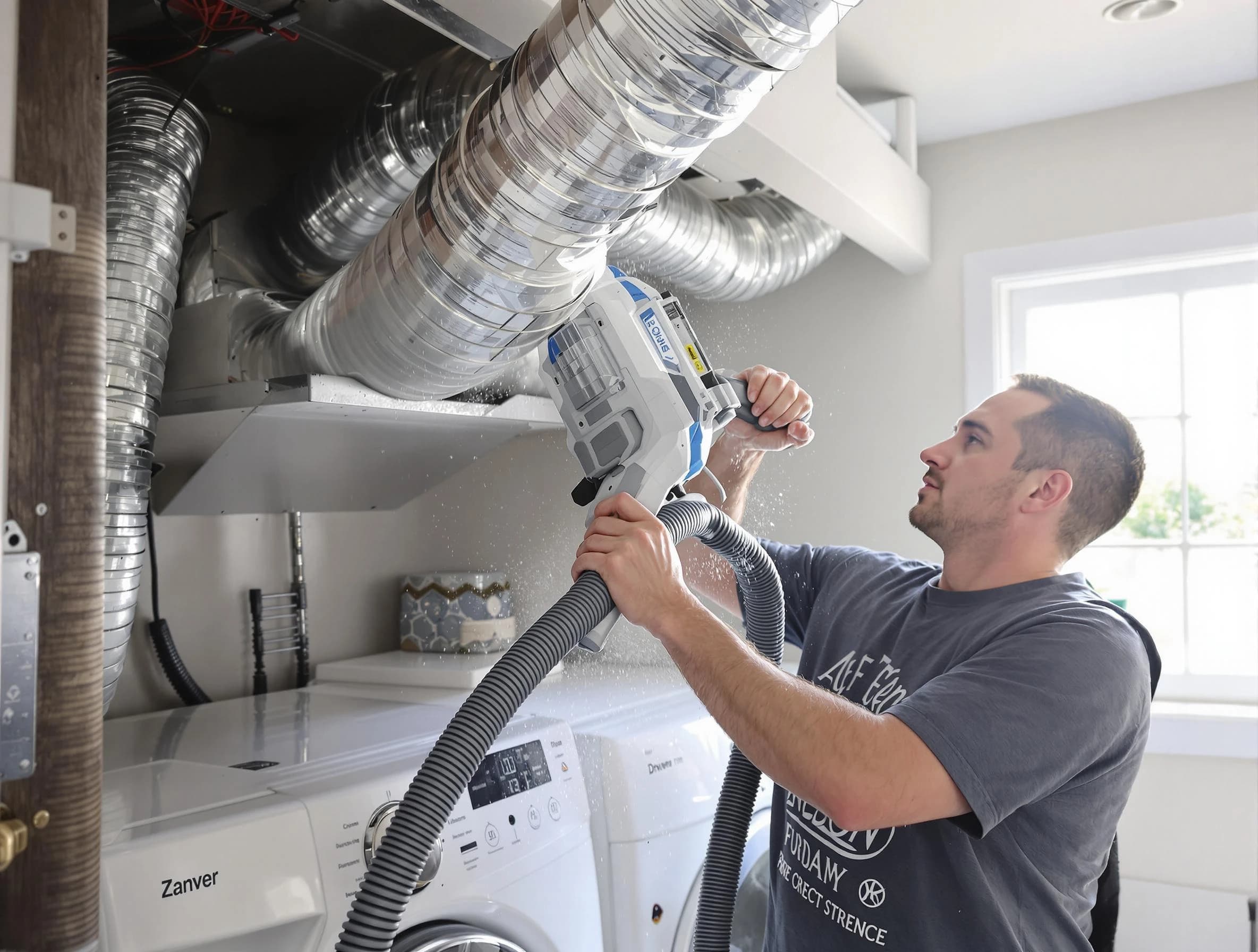 Homewood Dryer Vent Cleaning specialist cleaning deep within a dryer vent duct system in Homewood