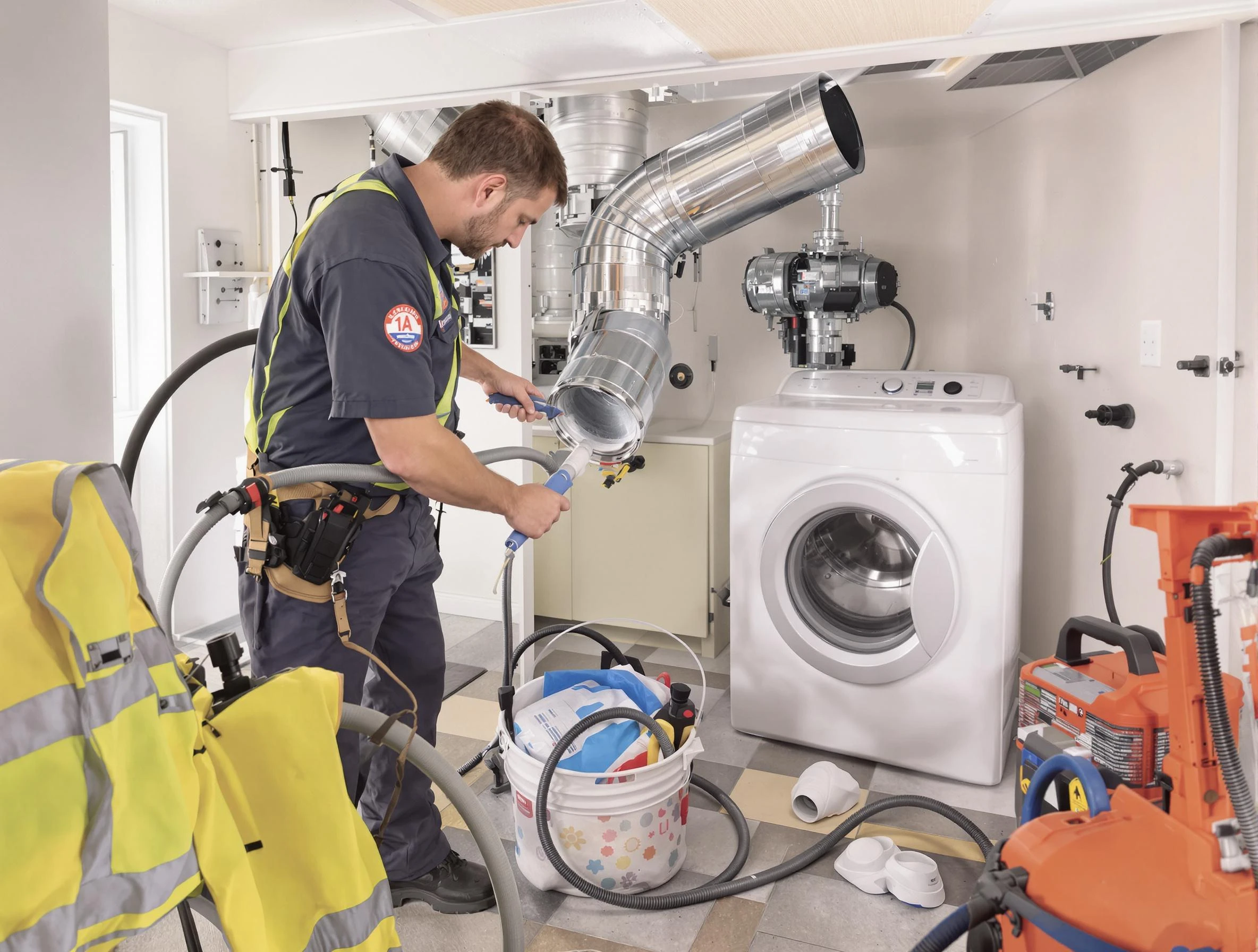 Homewood Dryer Vent Cleaning technician using specialized equipment to clear severe dryer vent blockage in Homewood